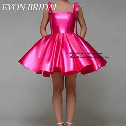 EVON BRIDAL Mini Prom Party Dress With Pocket A-Line Satin Hot Pink Sleeveless Short Homecoming Dresses Spaghetti Straps Lace Up