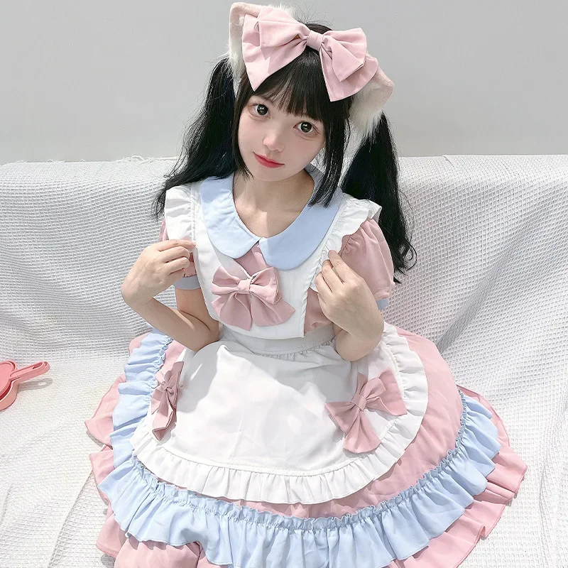 

Japan Fashion Long Sleeved Kawaii Maid Lolita Dress Summer New Short Sleeve Sweet Cute Coffee Shop Clothing Women's Dress Y2k