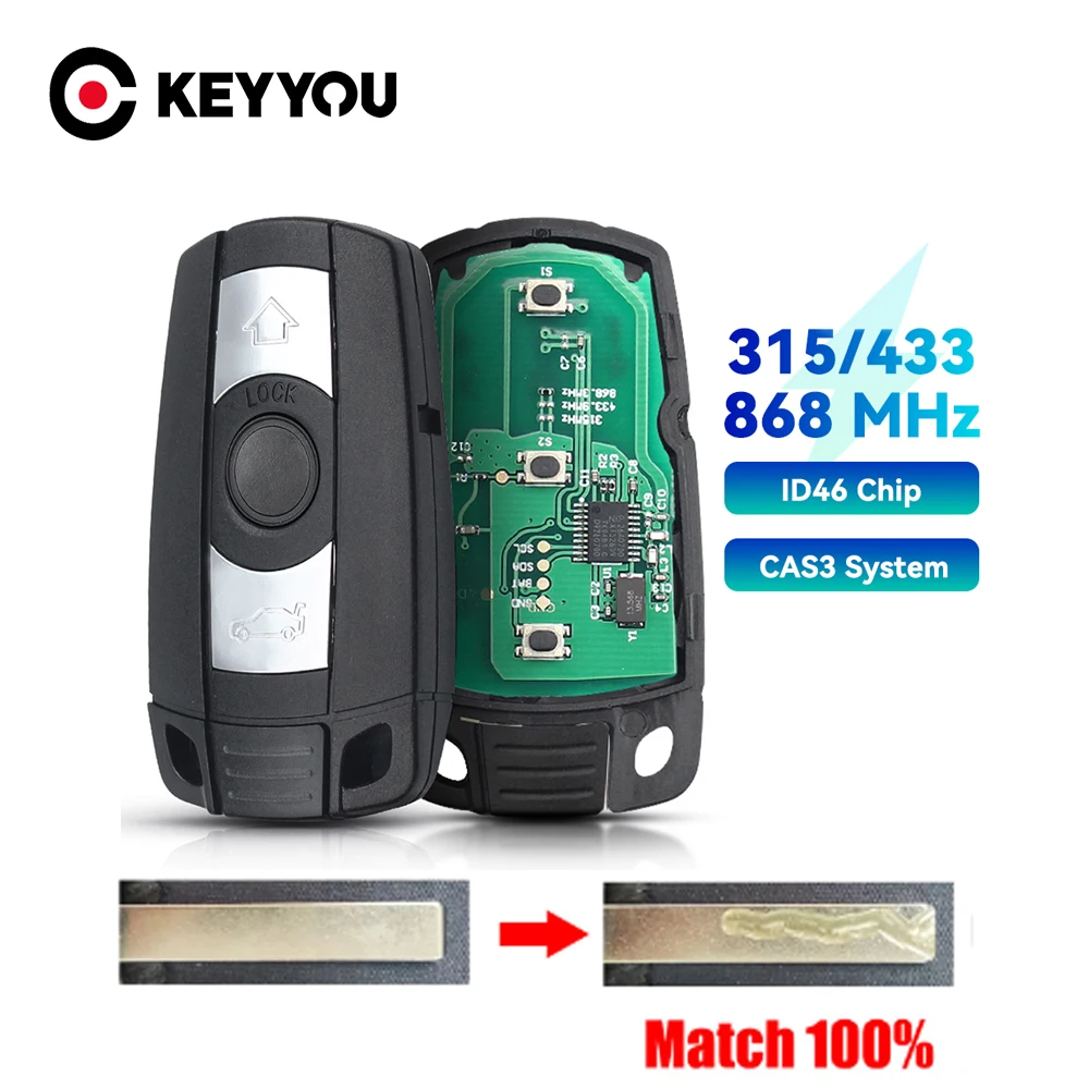 

KEYYOU With CNC Cutting Service Remote Key 315/433/868MHz For BMW CAS3 1/3/5/7 Series X5 X6 E60 E61 E70 E71 E87 E90 Z4 KR55WK491