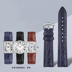 Alligator watch strap for Tank de Cartier W5200005 WSTA0030 17mm 18mm 19mm 20mm 21mm 22mm Black Brown Blue Crocodile Watchband