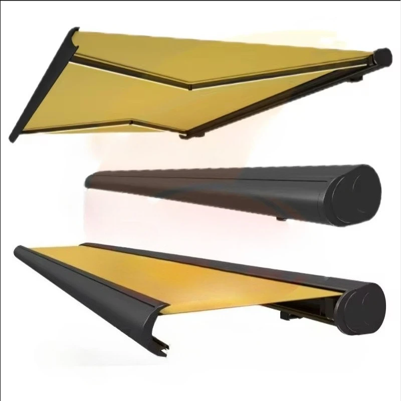 Customized Outdoor Full Cassette Aluminum Retractable Awning with LED Light Modern Style Motorized Automatic Roof Awning Patio