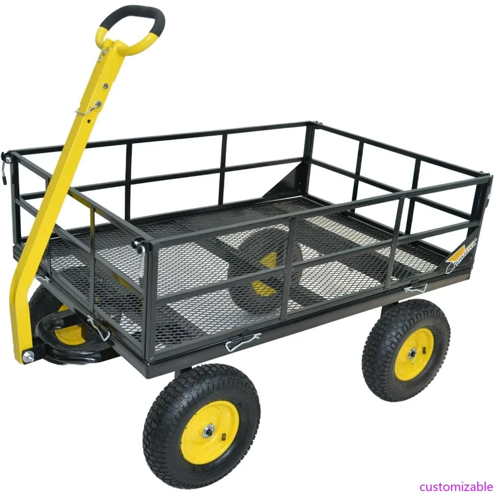 

Heavy-Duty Steel Garden Cart with 10 Pneumatic Tires, Removable Mesh Sides and 180° Swivel Anti-Slip Deck