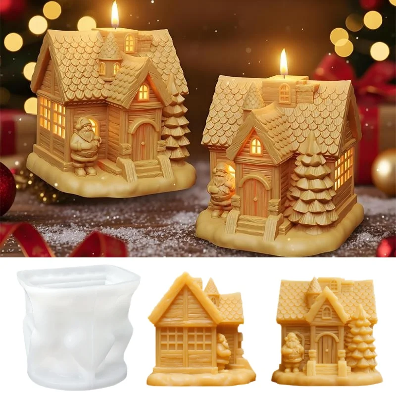 

DIY отец Рождество дом форма свеча силиконовая гипсовая форма 3D Рождественская елка коттедж домашние настольные украшения формы из эпоксидной смолы