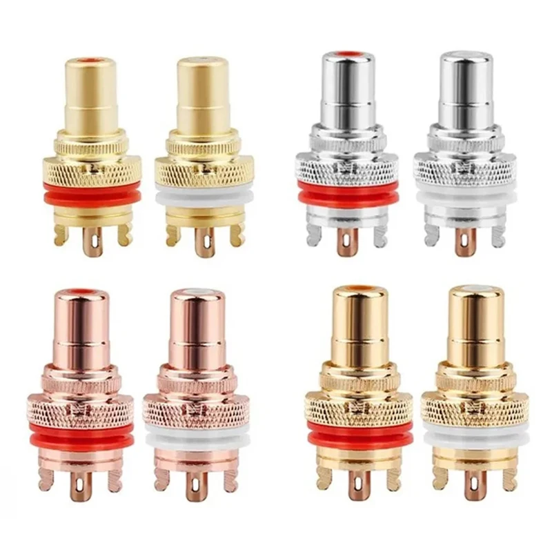 2Pcs RCA Connector Female Speaker Terminals Gold/Rhodium Plated Copper Socket Chassis CMC Connectors Audio Jack Adapter Plug