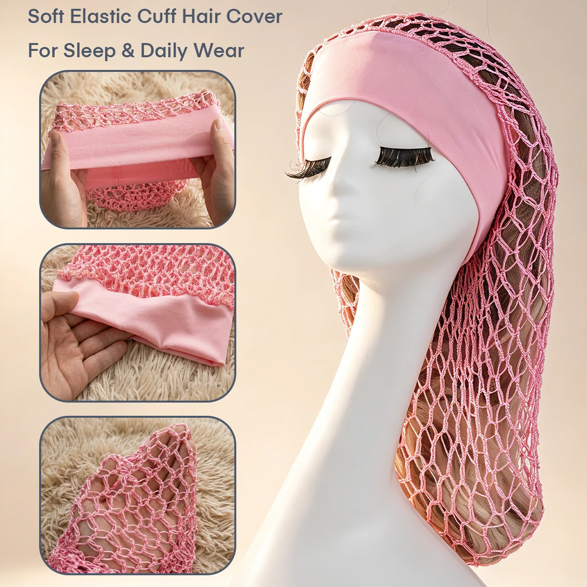 Long Hook Knitted Hair Net Sleep Cap Women's Hair Cover Comfortable Night Headwear Ideal for Sleep