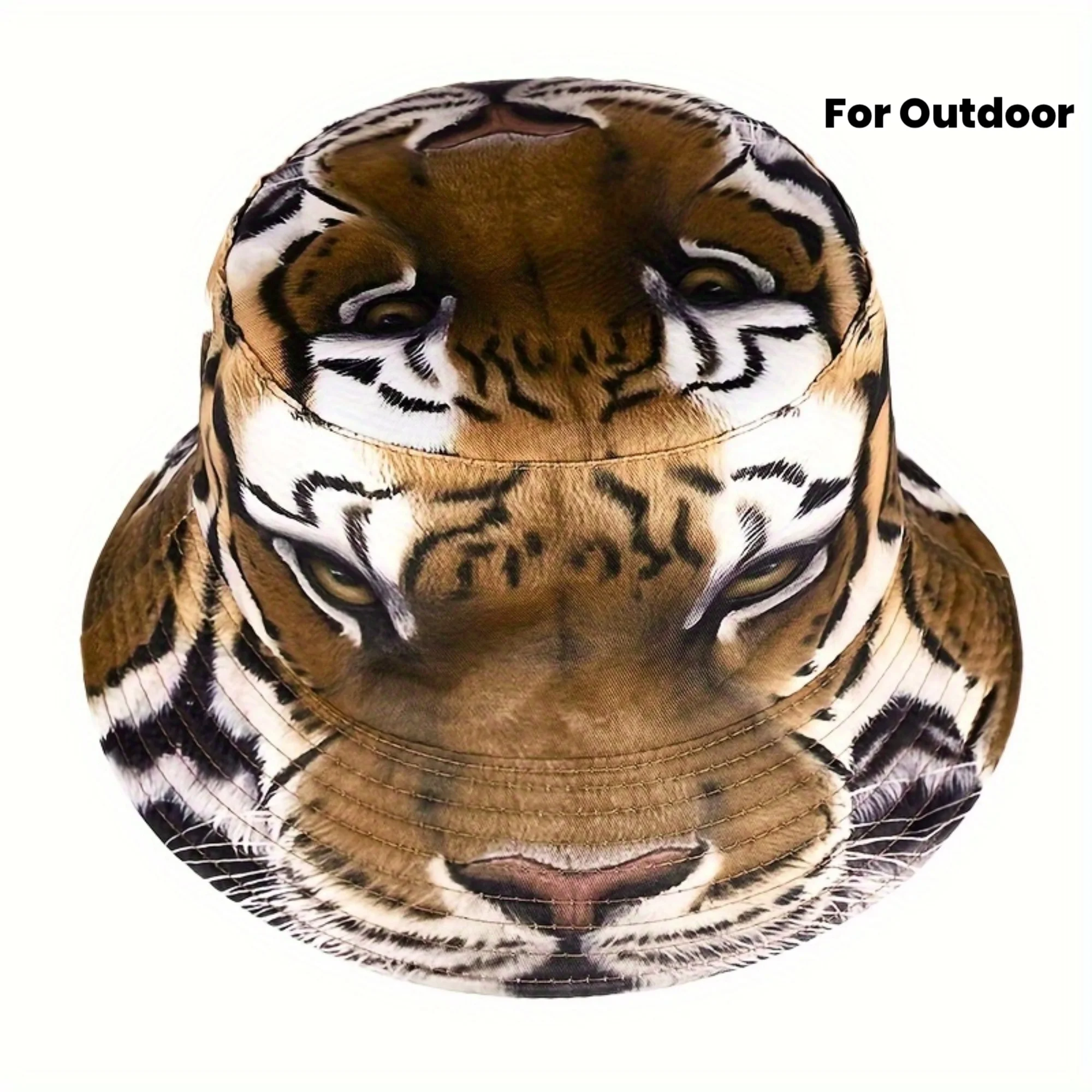A Stylish Lightweight Fisherman'S Hat Featuring a Full Tiger Pattern Perfect for Outdoor Sun Protection