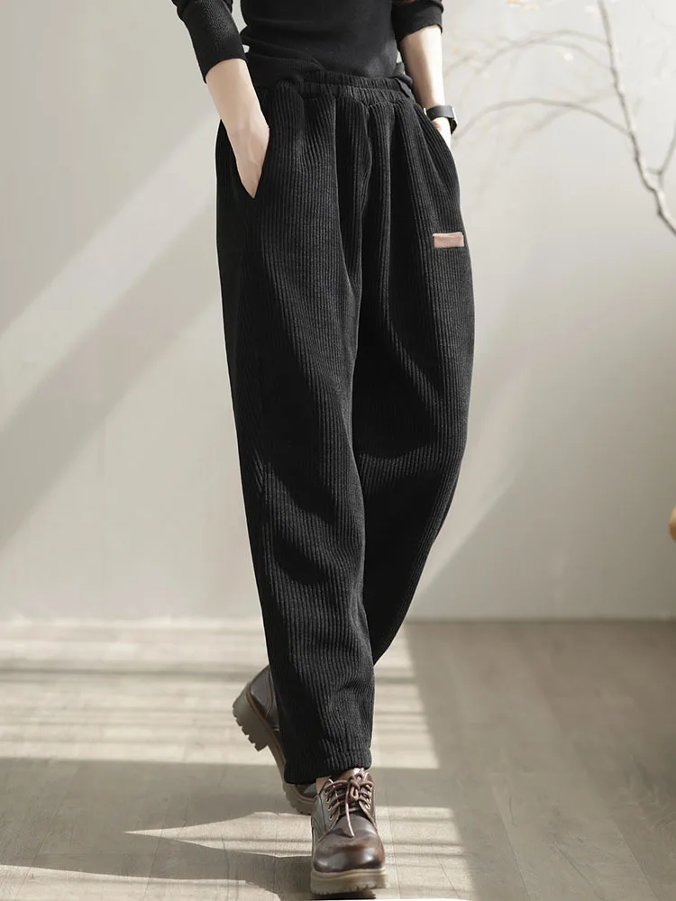 Max LuLu Winter Fashion Clothes 2022 Womens Loose Warm Corduroy Fur Pants Female Luxury Vintage Leisure Thicken Cotton Trousers