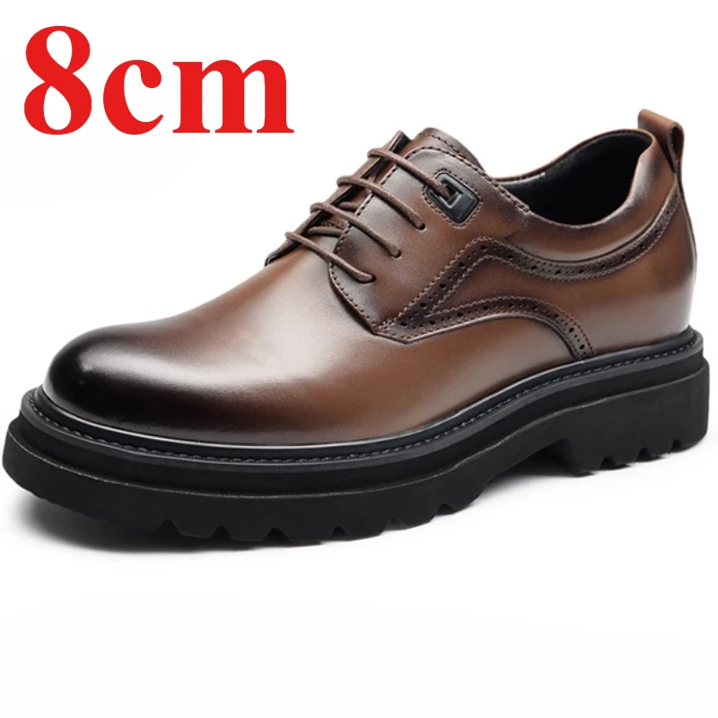 Height-increasing Men's Dress Shoes 10cm Genuine Leather Breathable Breathable Derby Shoes Casual Thick Platform Elevated Shoes