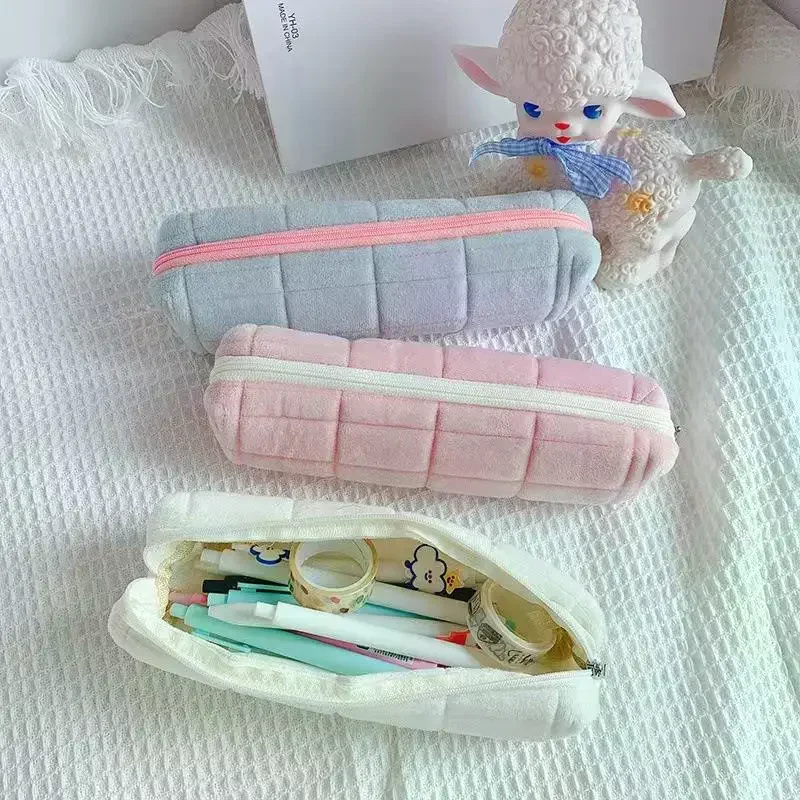 1/2Pcs Creative Plush Pillow Bag Pencil Case Large Capacity Fluffy Bag For Girls School Supplies Stationery Box Cosmetic Bag