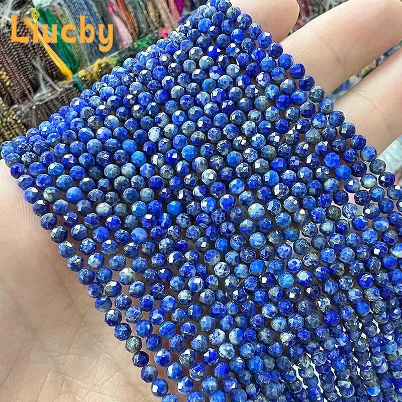 Naturstein, blauer, facettierter Apatit, kleine Perlen für die Schmuckherstellung, DIY-Mini-Armbänder, Schlüsselanhänger, Accessoires, 15" Strang, 2/3 mm. – Detail 4