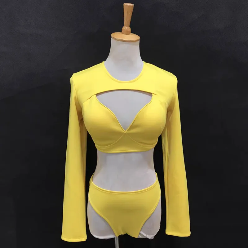 ナイトクラブ女性シンガーダンスチームコスチュームゴーゴーダンサーセクシーパフォーマンスステージウェアクラブパーティーピンクビキニ3点セットレイブ衣装