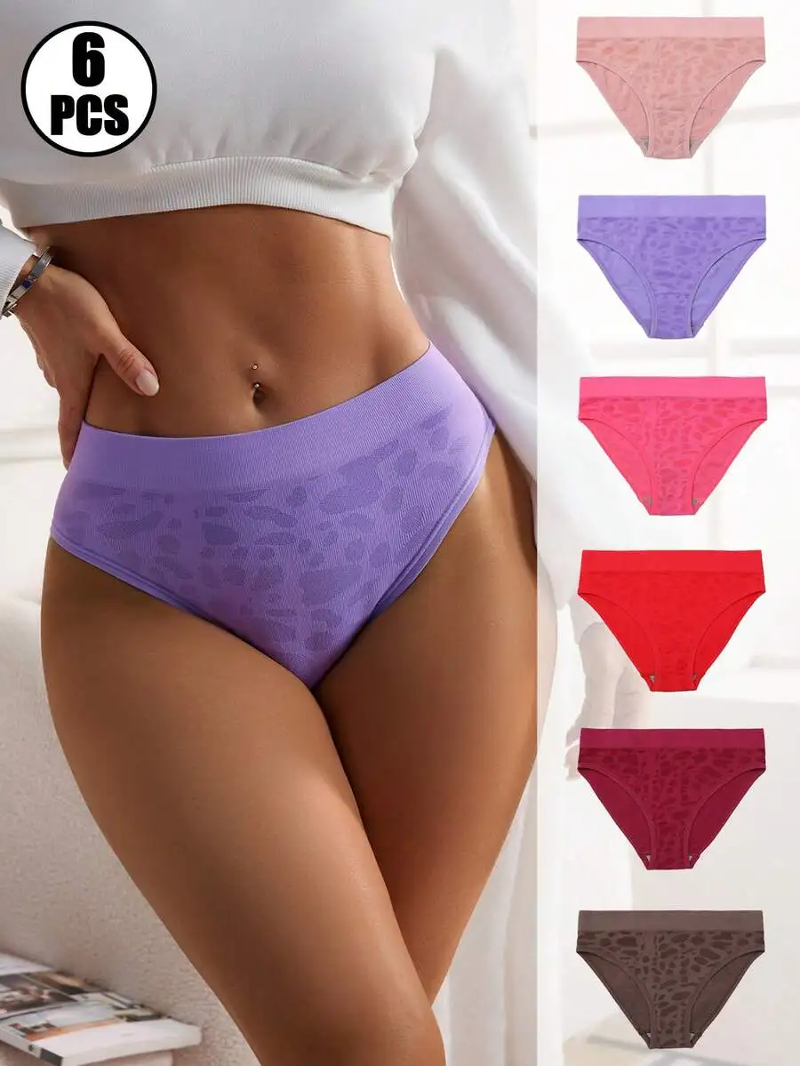 

6 Pcs Womens Mid-Rise Seamless Printed Panties Comfortable Breathable Close-Fitting