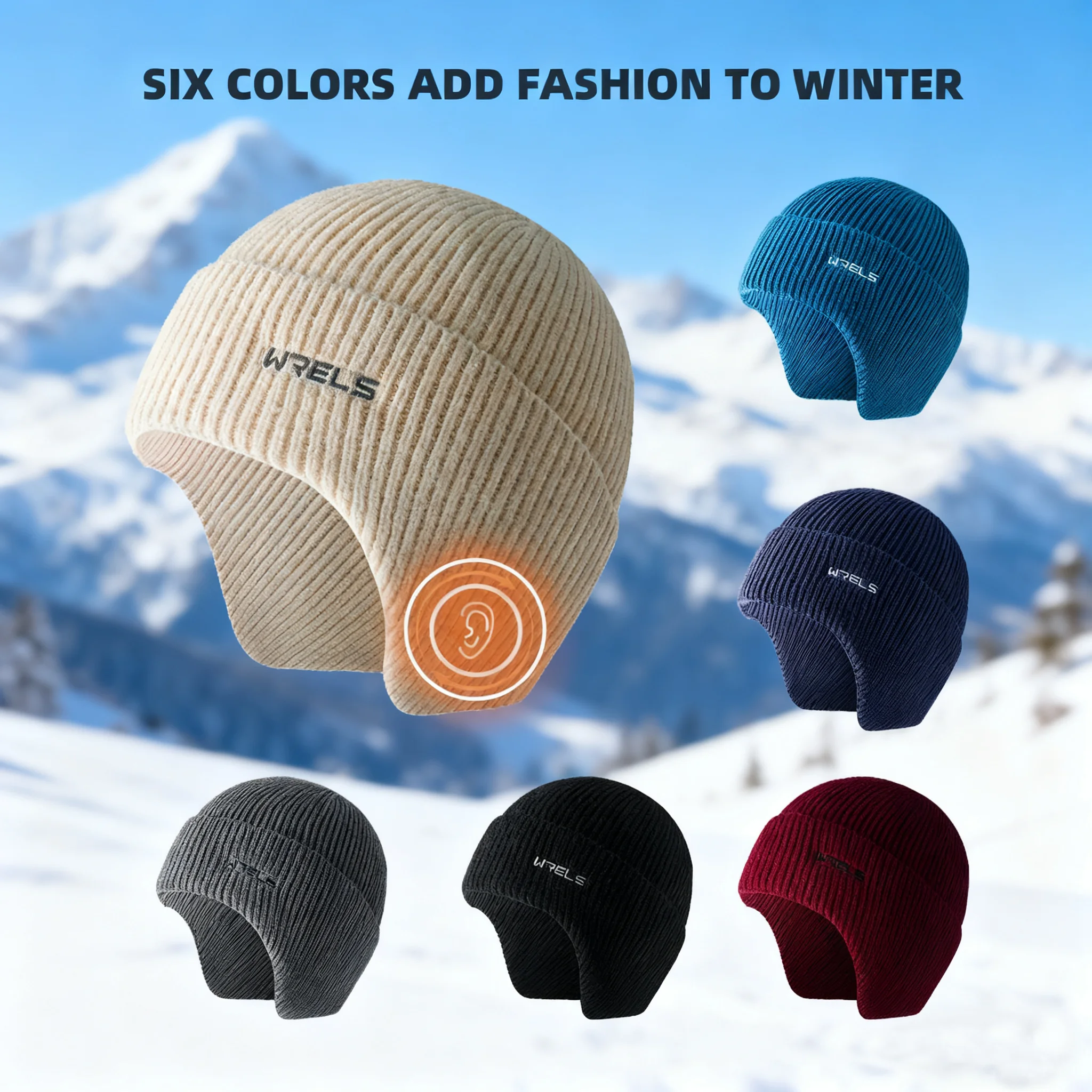 WRELS Ohrenschützer-Mütze, Wintermütze, warm, winddicht, Strickmütze, Unisex, kältebeständig, für Outdoor, Bergsteigen, Skifahren, Wandern, verdickte Beanie-Mütze