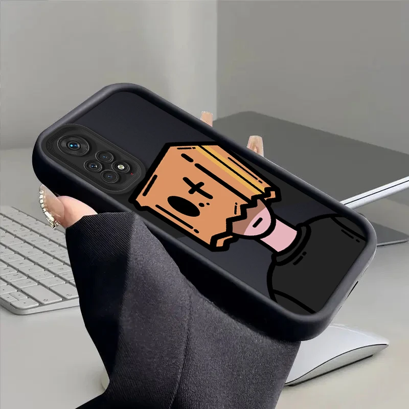 Note11 Cartoon Box Man Silicone Case For Xiaomi Redmi Note 10 10S 11 11S 7S 8 9 9S Pro Max 4G 5G Redmi 9A 9AT 9T 9C Square Cover