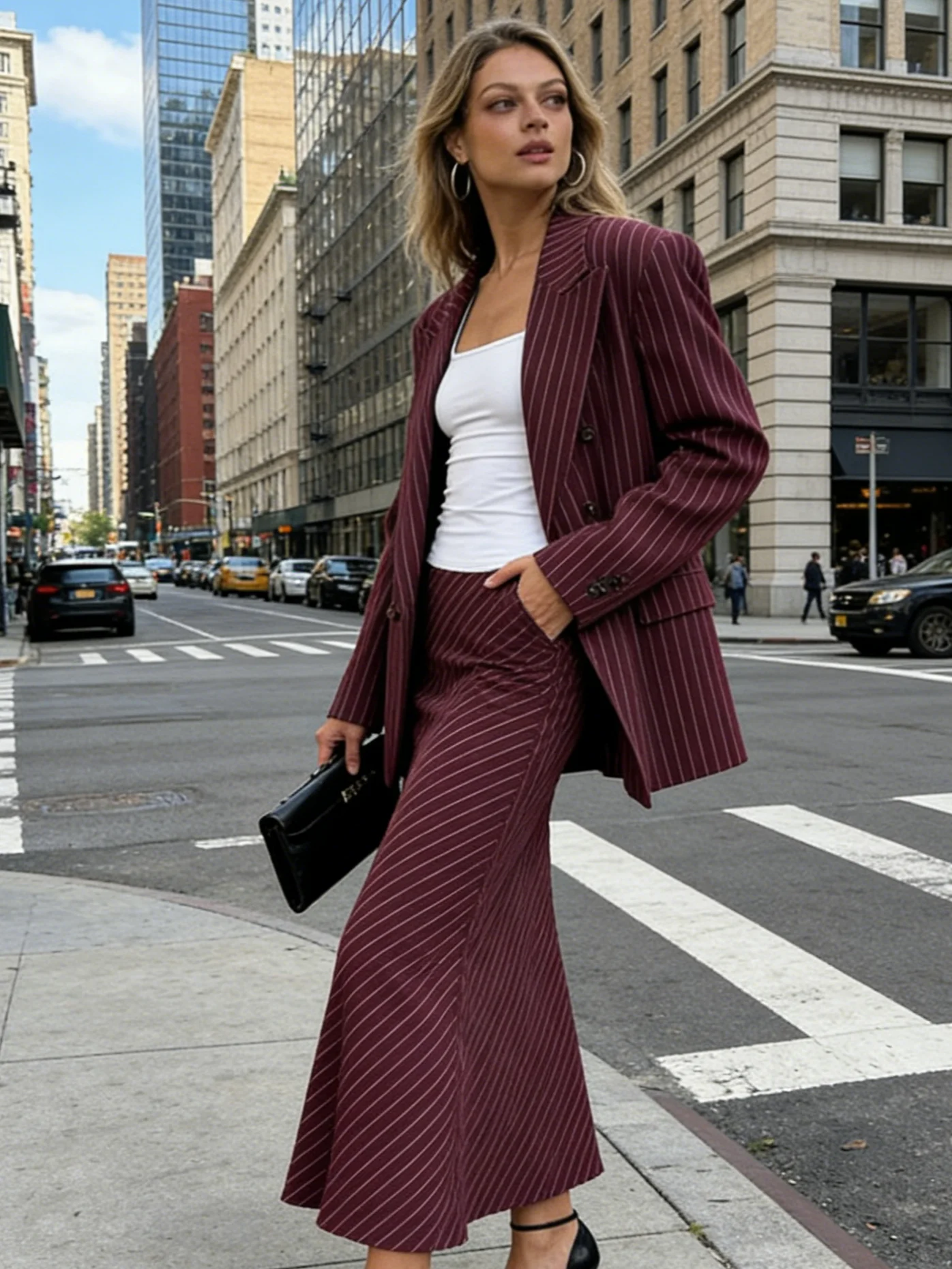 

Женские костюмы, юбки в тонкую полоску, пиджак, комплект, облегающий пиджак, юбка-миди русалки, элегантная официальная офисная повседневная женская одежда