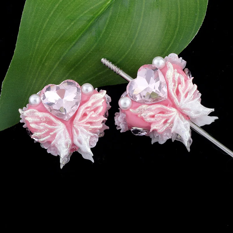 

DIY ювелирные изделия, розовый цвет, кристалл, любовь, сердце, жемчуг, украшения из смолы, бабочки, ювелирные изделия, бусины 27*25*16 мм 12 шт.