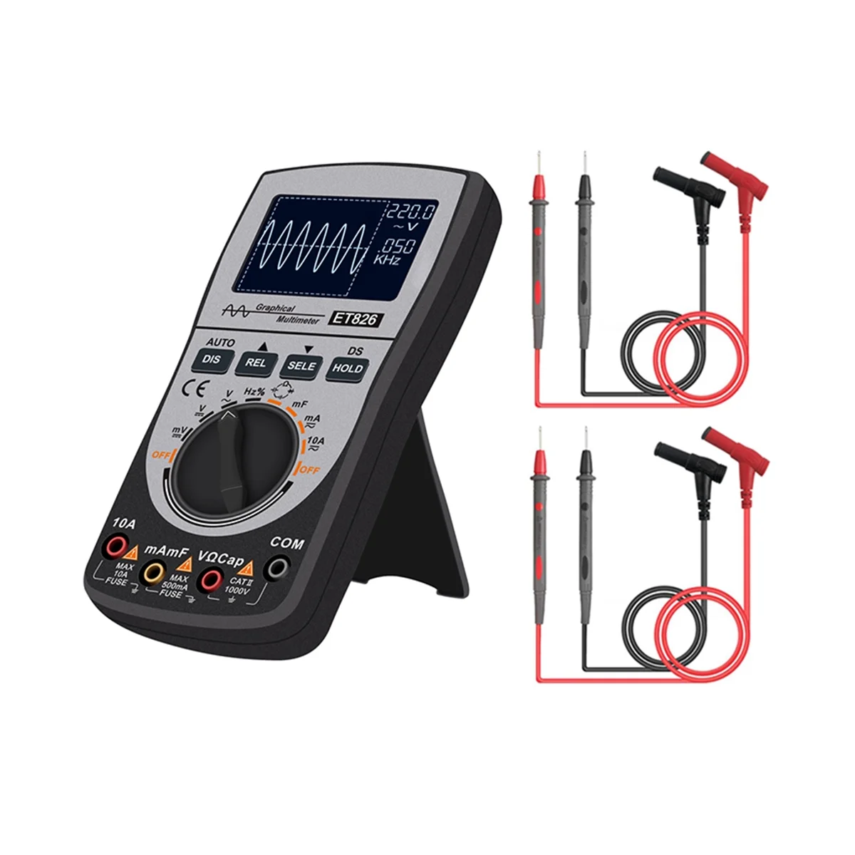 

ET826 Digital Oscilloscope 2 in 1 Multimeter 4000 Counts DC/AC Current Voltage Resistance Frequency Diode Tester