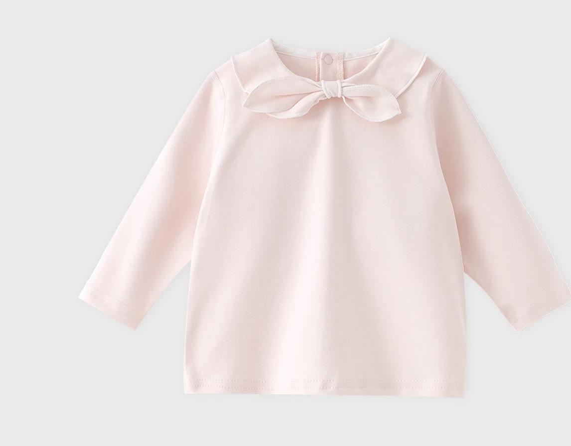 New Baby Long Sleeved Base Shirt Baby Navy Style Bow Top Newborn Baby Doll Collar Long Sleeved T Shirt