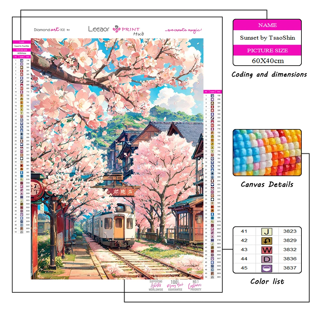 5d Diamond Painting Fantasy Sakura Station Train Under Cherry Tree Full Diamond Mosaic Embroidery Cross Stitch Kits Home Decor