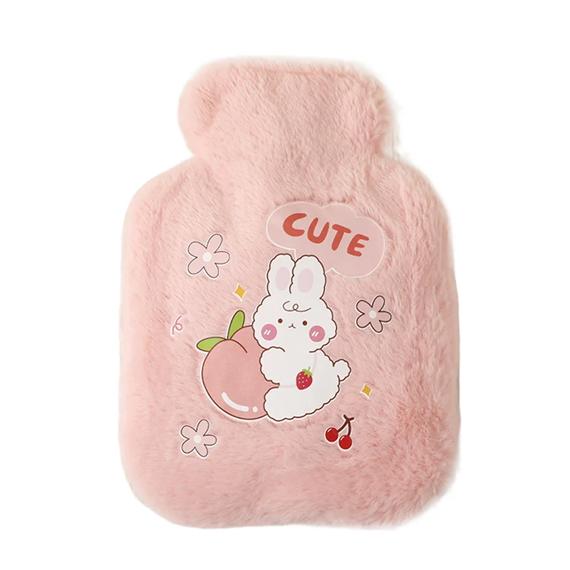 Cute Warm Water Bag Cartoon Plush Rabbit Bear Hot Water Bottle Water Filling Velvet Small Portable Student Hand Warmer