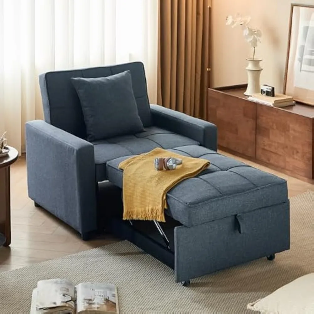 

3-in-1 Convertible Sofa Bed Chair with Reclining Backrest and Side Pocket, Sleeper Sofa with Pull-Out Bed, Living Room Sofas