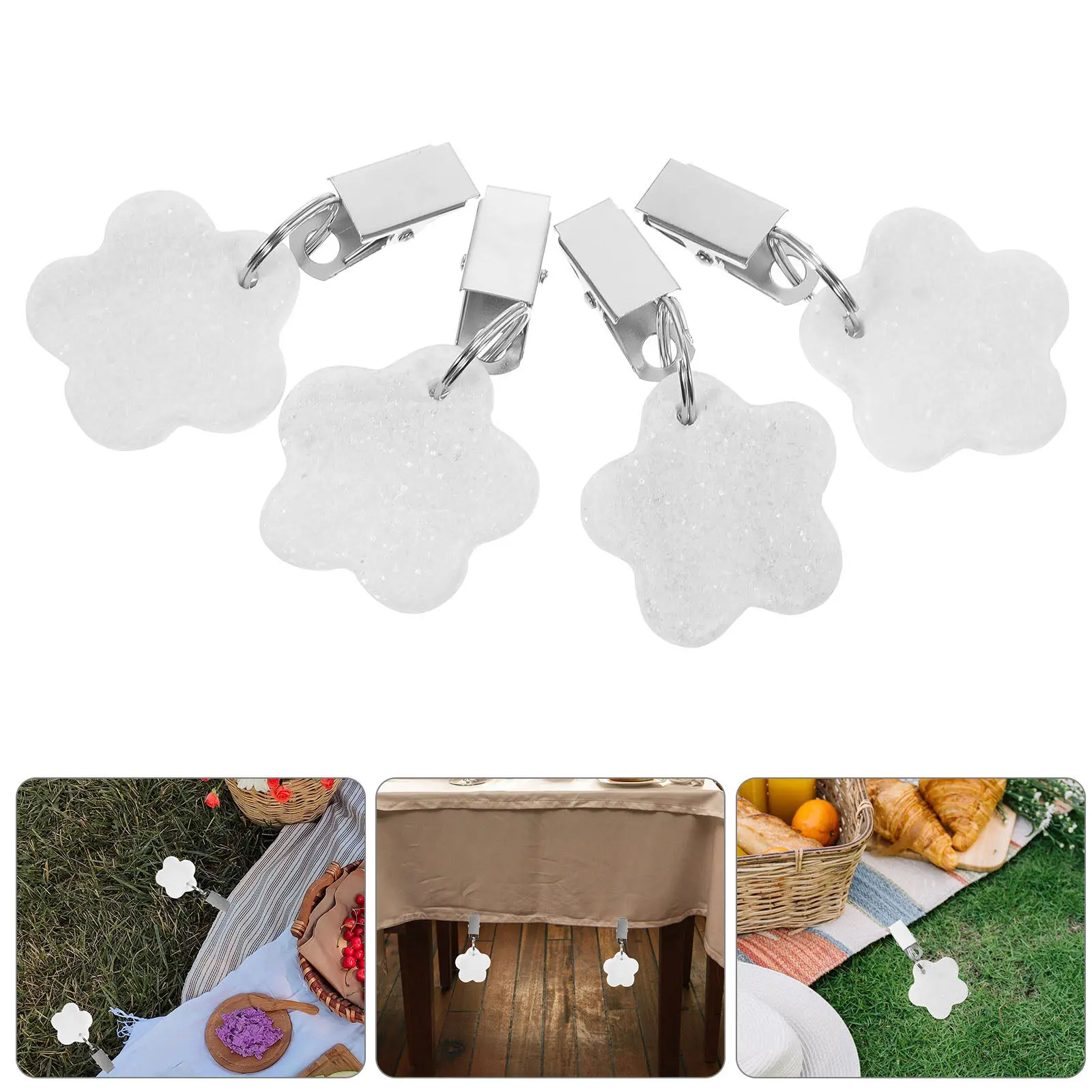 4Pcs Tablecloth Clips Outdoor Flower Shaped Stone Weights Decorative Table Cover Holders for Picnic Camping Folding Tables