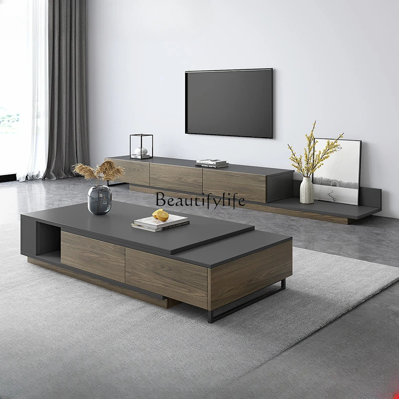 Retractable coffee table Nordic style living room unique size apartment large capacity locker