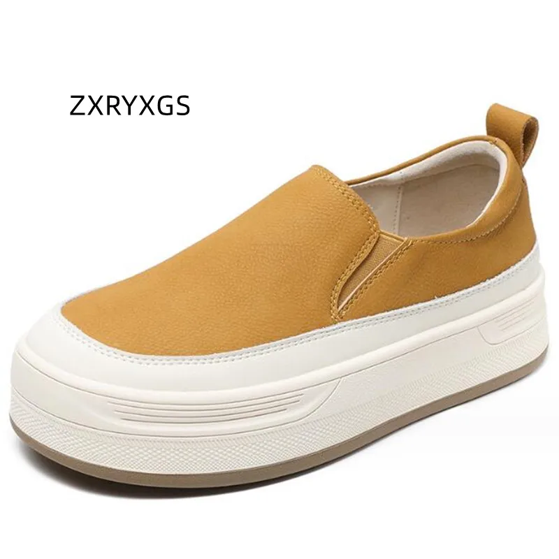 ZXRYXGS 2024 Spring New Genuine Leather Loafers Shoes Flat Thick Sole Soft Heightening Shoes Fashion Versatile Casual  Shoes