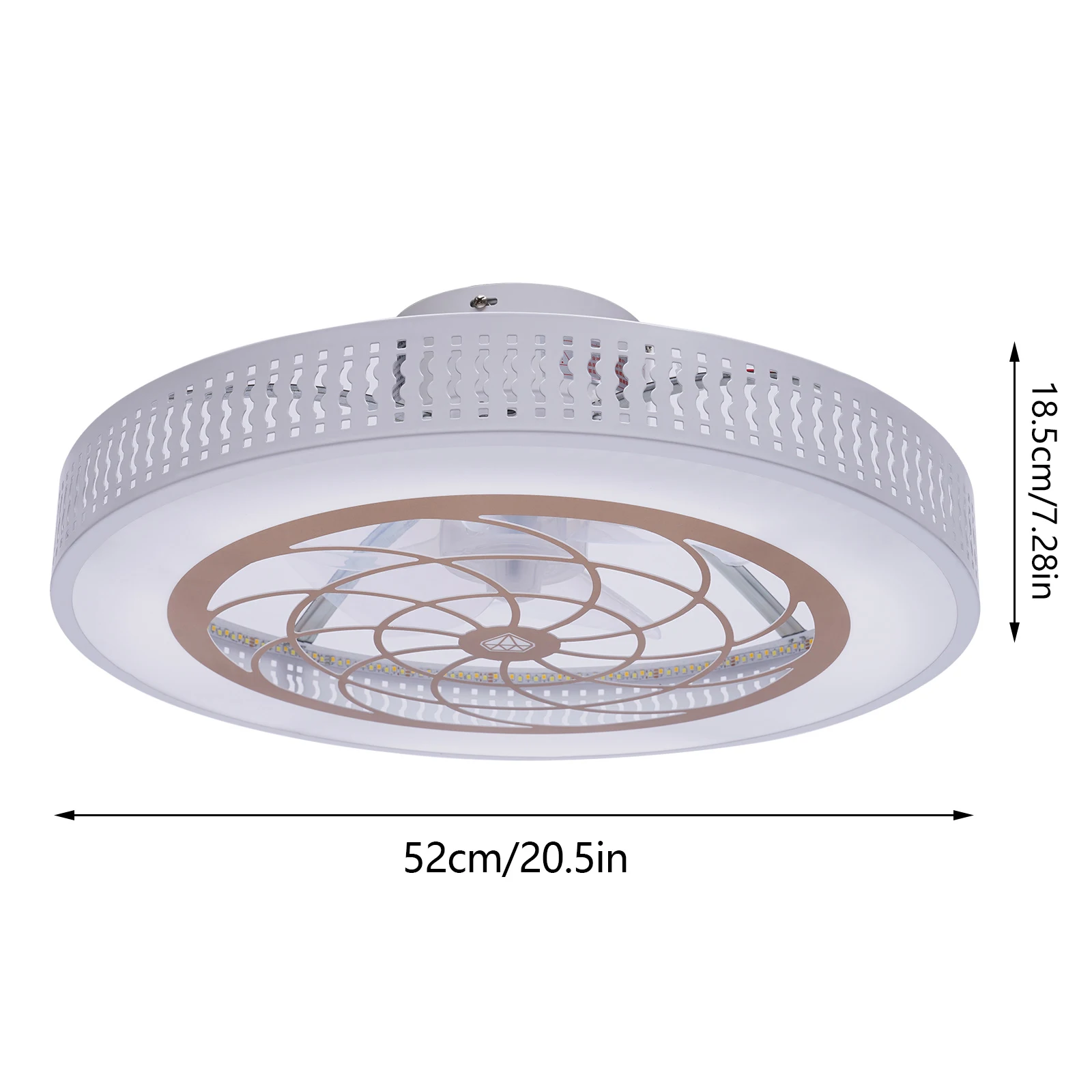 Plafonnier Ventilateur Rond Fermé à Intensité Réglable, Design Moderne, 20.5 Pouces