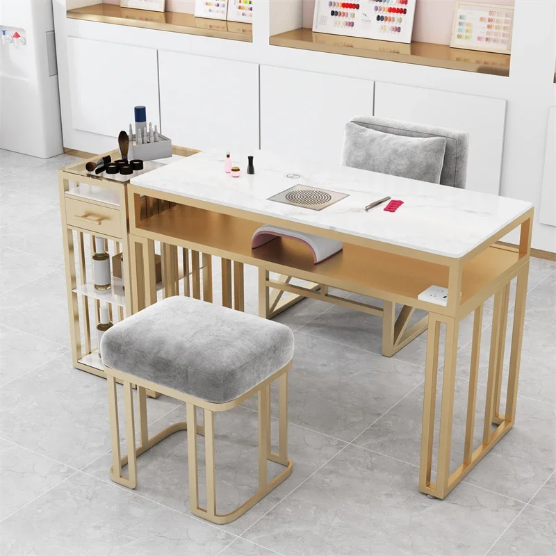 Multifunction Cream Style Manicure Table Dressing Marble Tabletop Storage Nail Tables  Nail Artist Salon Furniture Mesas LLMT