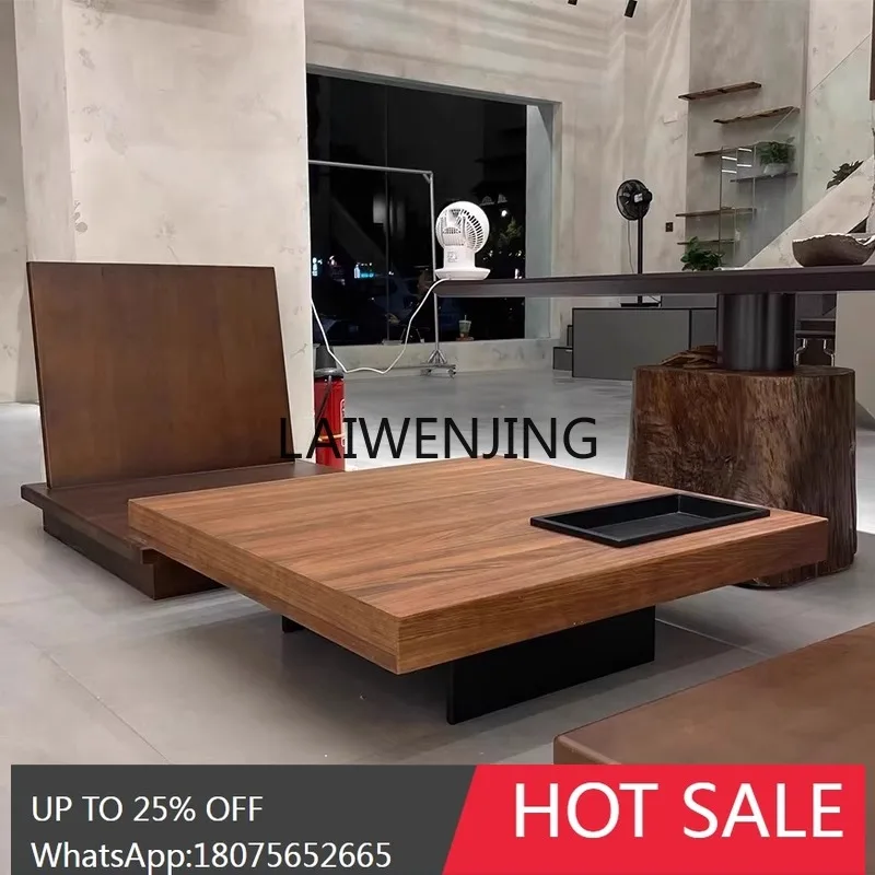 T14-minimalist square coffee table solid wood premium retro walnut pattern medium and ancient style coffee table
