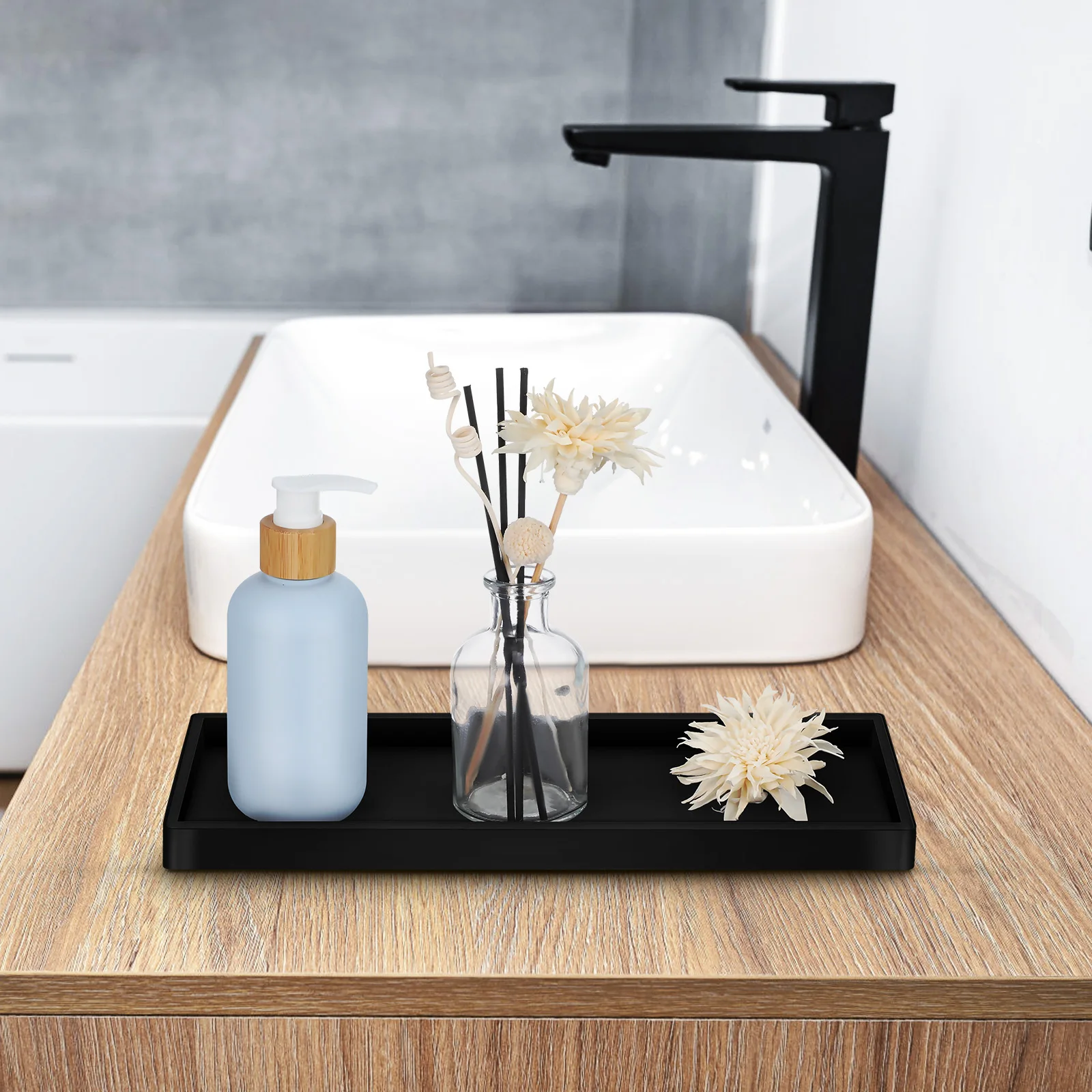 

2Pcs Silicone Bathroom Vanity Trays Decorative Countertop Tray Organizer Soap Perfume Jewelry Storage