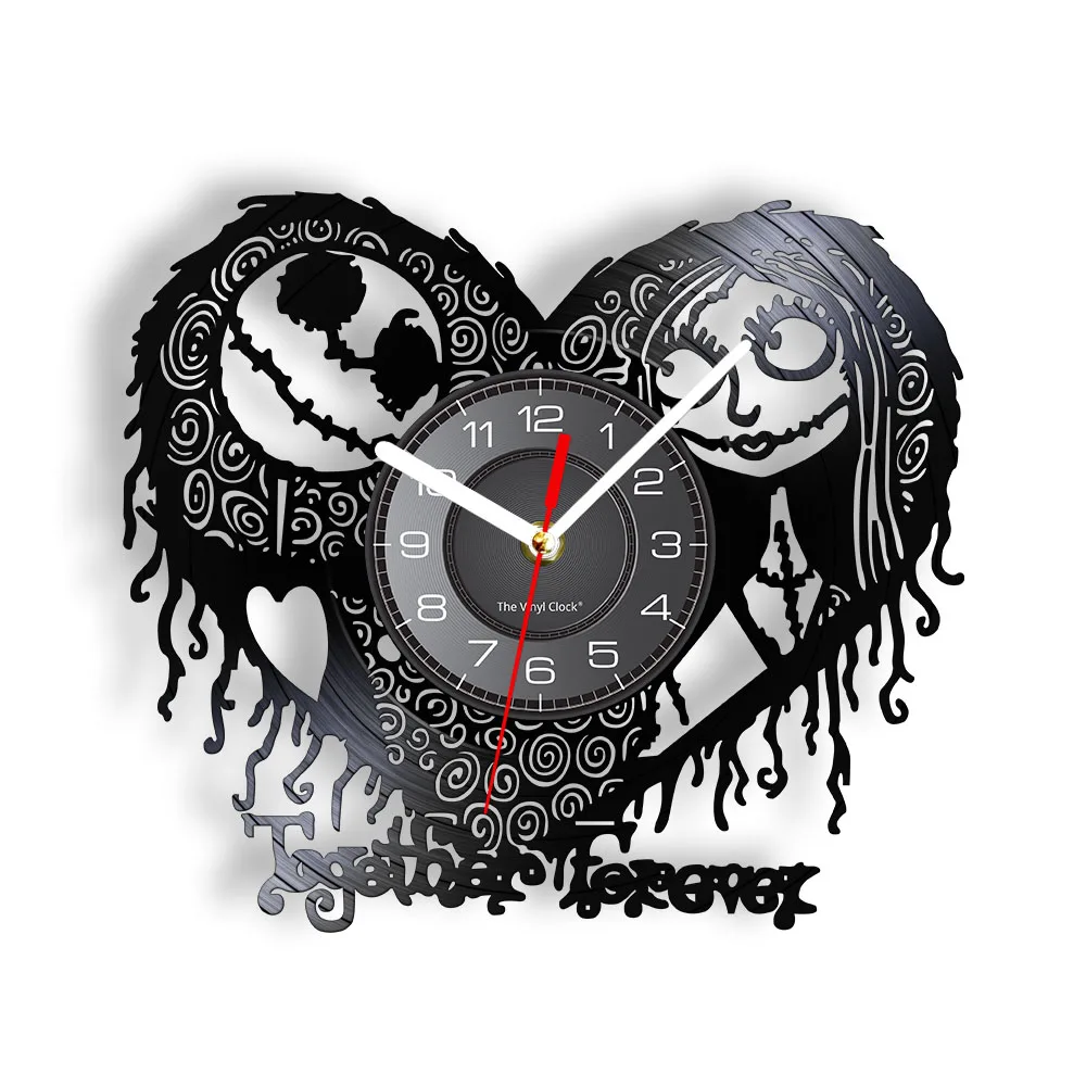 

Jack and Sally Together Forever Vinyl Record Wall Clock Cartoon Nightmare Christmas Home Decor Wall Watch Silent Quart Clock