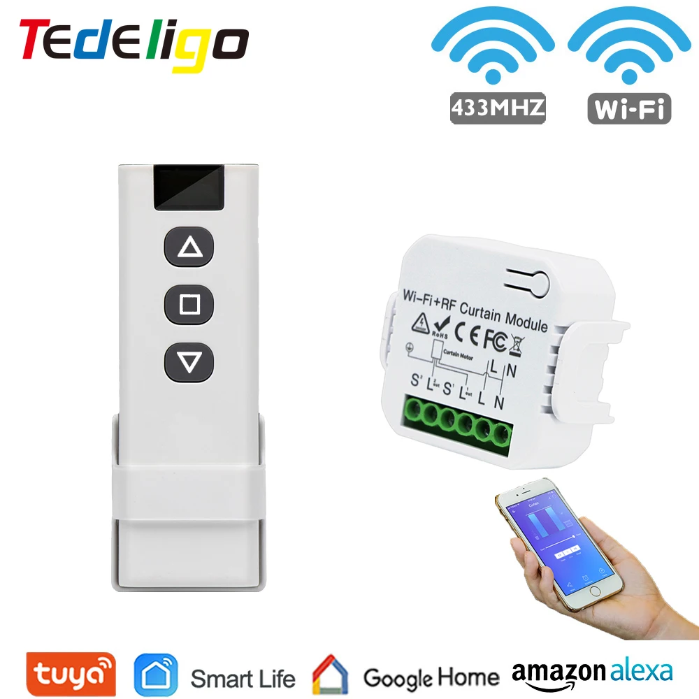 Tedeligo-Tuya Interrupteur de volet roulant connecté WiFi et RF, module de commutation de rideau domotique intelligent, télécommande sans fil portée