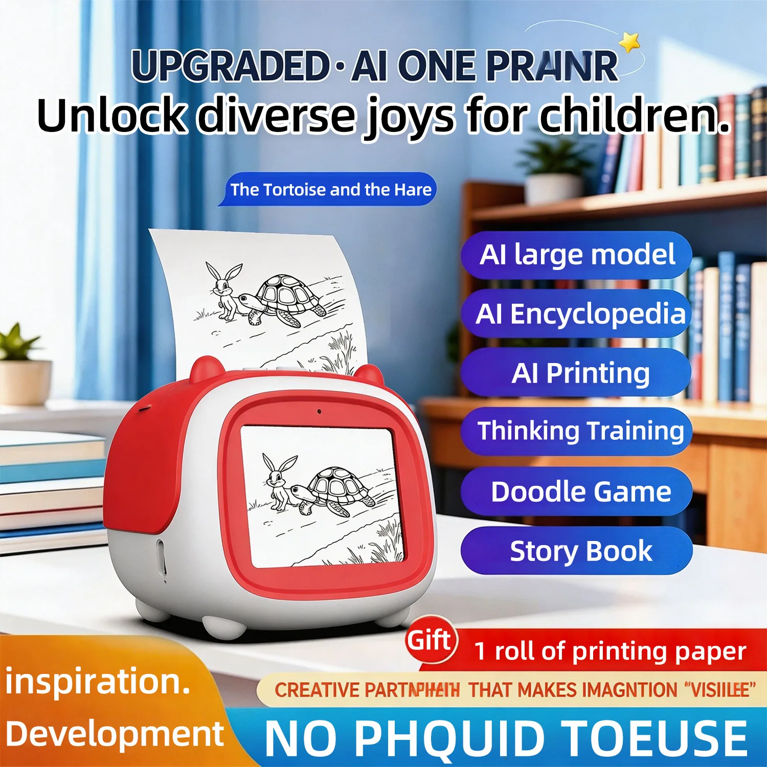 Portable Kids' Smart AI Printer with Screen, Smart Camera & Instant Printer, Voice-Interactive Educational Toy