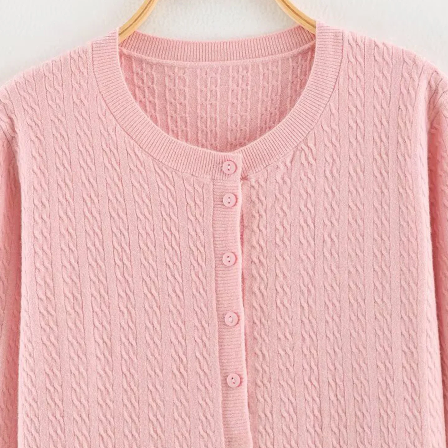Casual Knitted Long Sleeve round Neck Twisted Sweater Women's Fashion Autumn 2026 Multi-Color  Color Open Cardigan