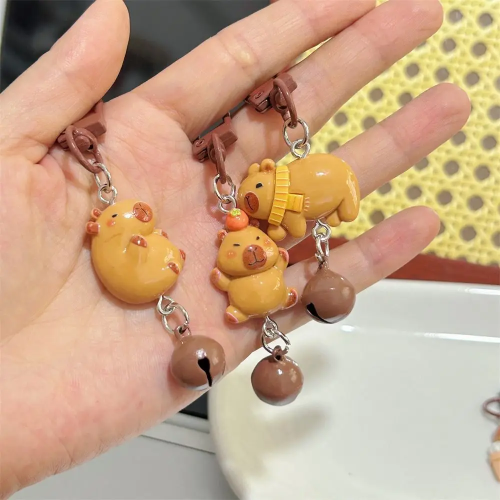 Portable Cute Bell Capybara Keychain Resin Funny Animal Keyring Cartoon Delicate Capibara Bag Hanging Pendant Girlfriends