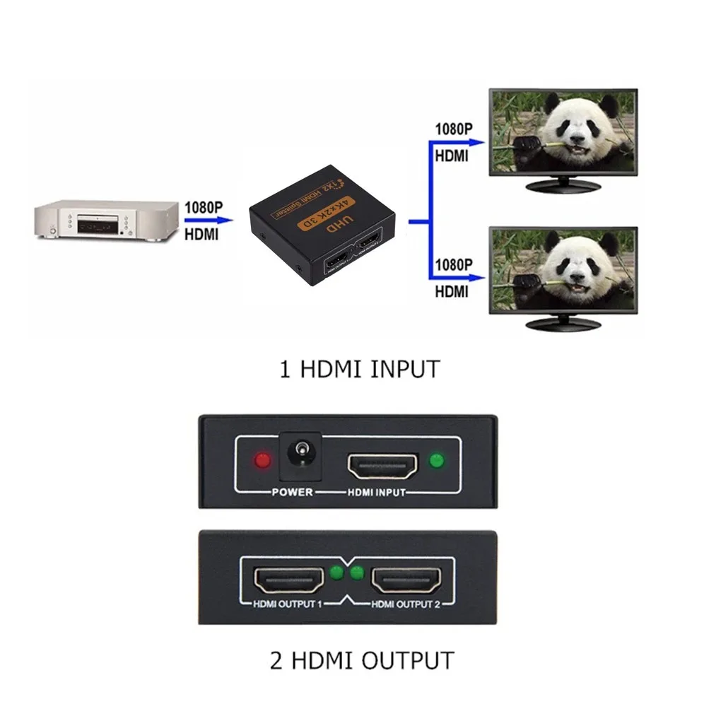 Grwibeou 4K 2K HDMI-compatible Splitter Switcher Full HD 1080P Video 1X2 HDMI Splitter 1 in 2 out Adapter For PS4 PC TV Box DVD