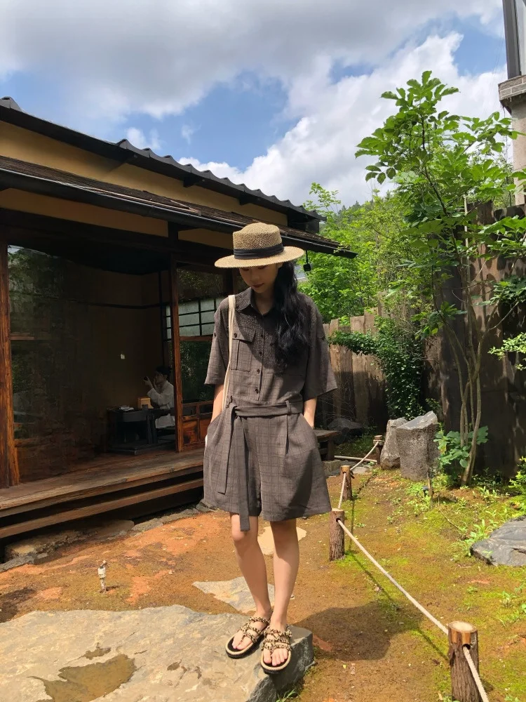 

Jinputi Design Цельные брюки в клетку, женские летние узкие широкие брюки для поездок на работу, оригинальный дизайн, прямой крой, полиэстер