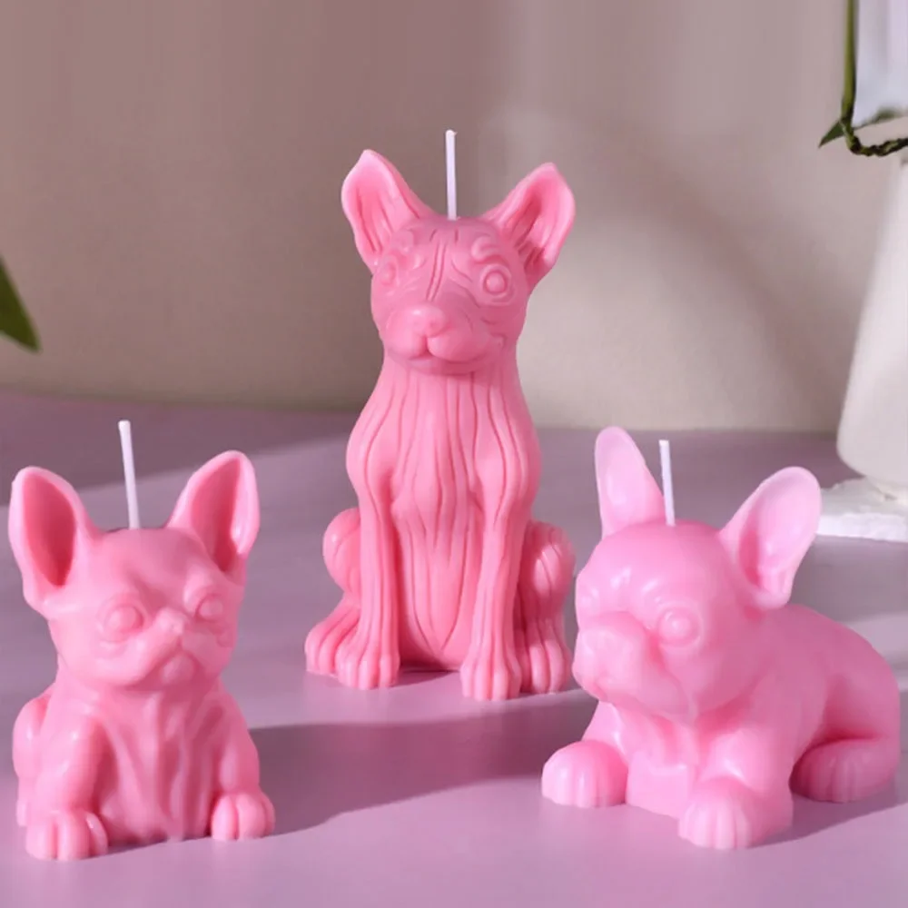 Creative French Bulldog Silicone Candle Mold 3D Animal Puppy Soap Crystal Plaster Mould Chocolate Drink Ice Making Set Pet Gifts