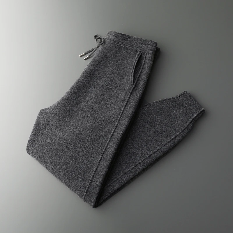 24 autumn and winter new 100% pure wool men's casual pants knitted sweatpants padded cashmere pants