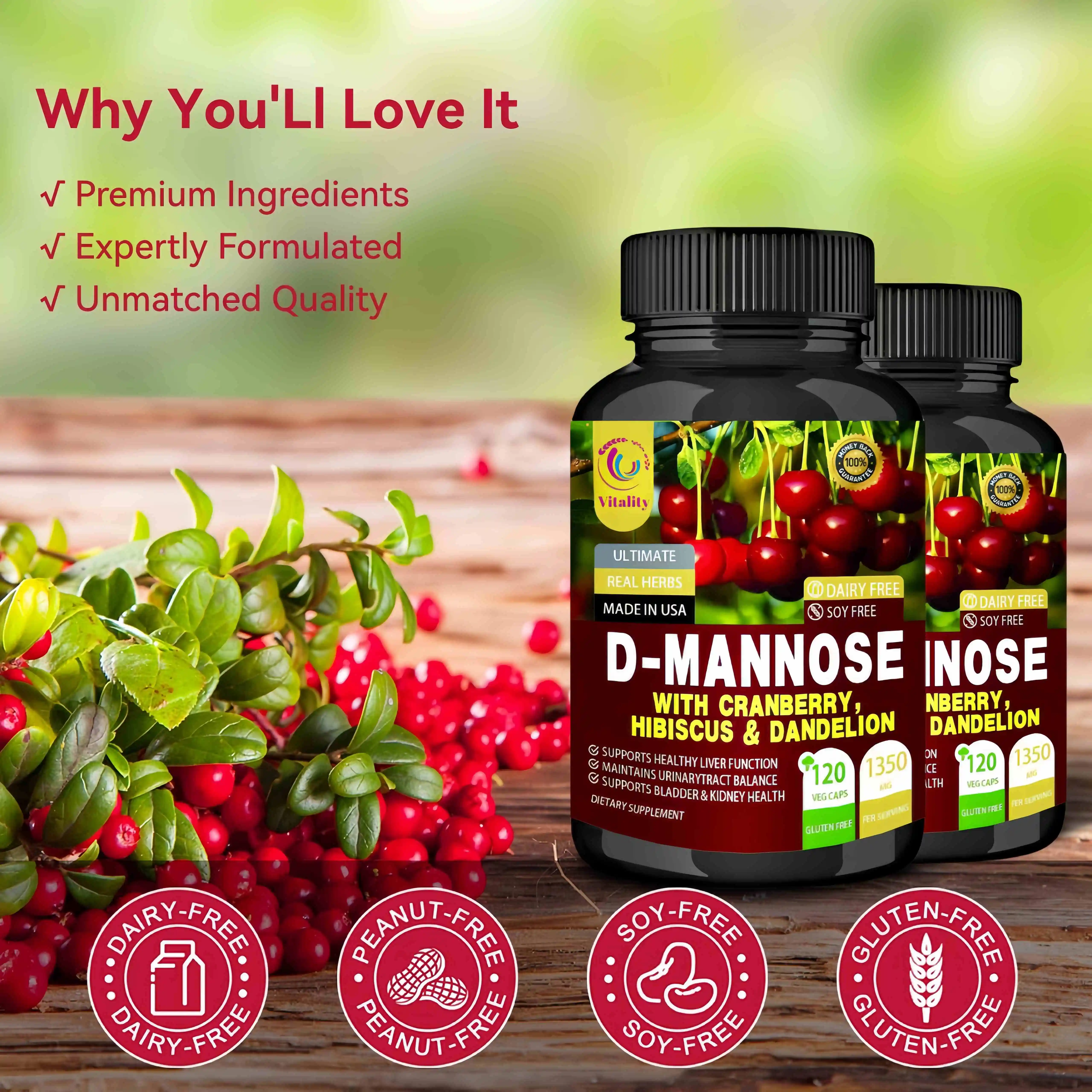 D-Mannose Herbal Complex Capsules / Natural Cleansing Support / Urinary Tract Support Bladder Health