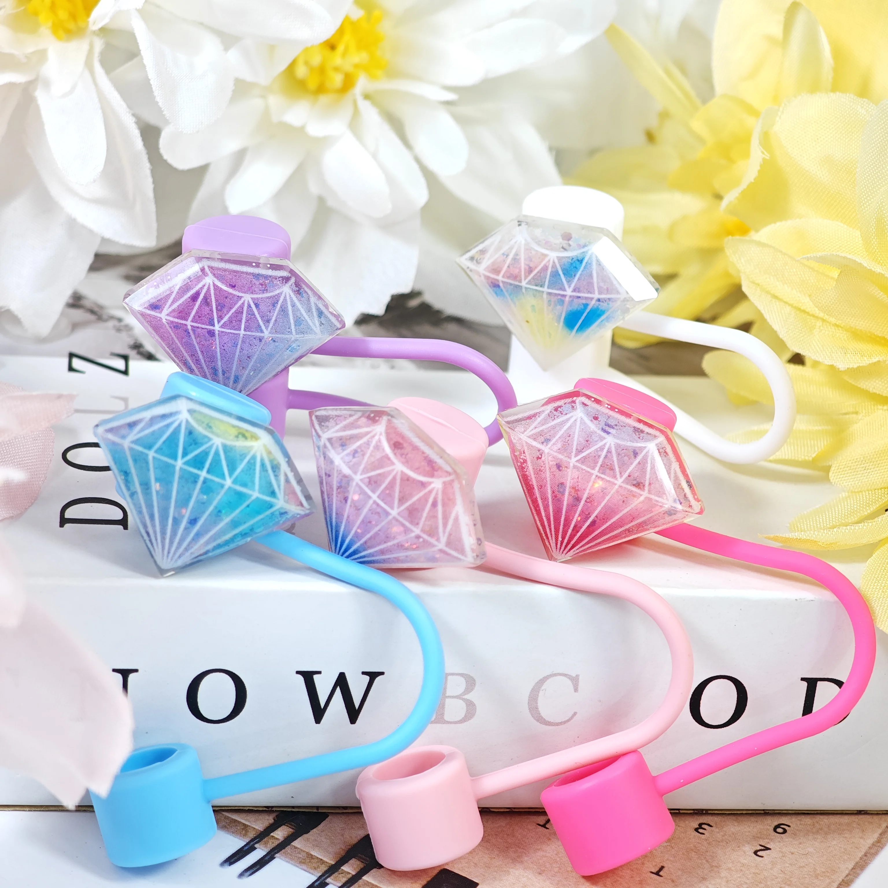 New Shiny Patch Diamond Silicone Straw Cap Dust Plug Straw Cover Protective Case