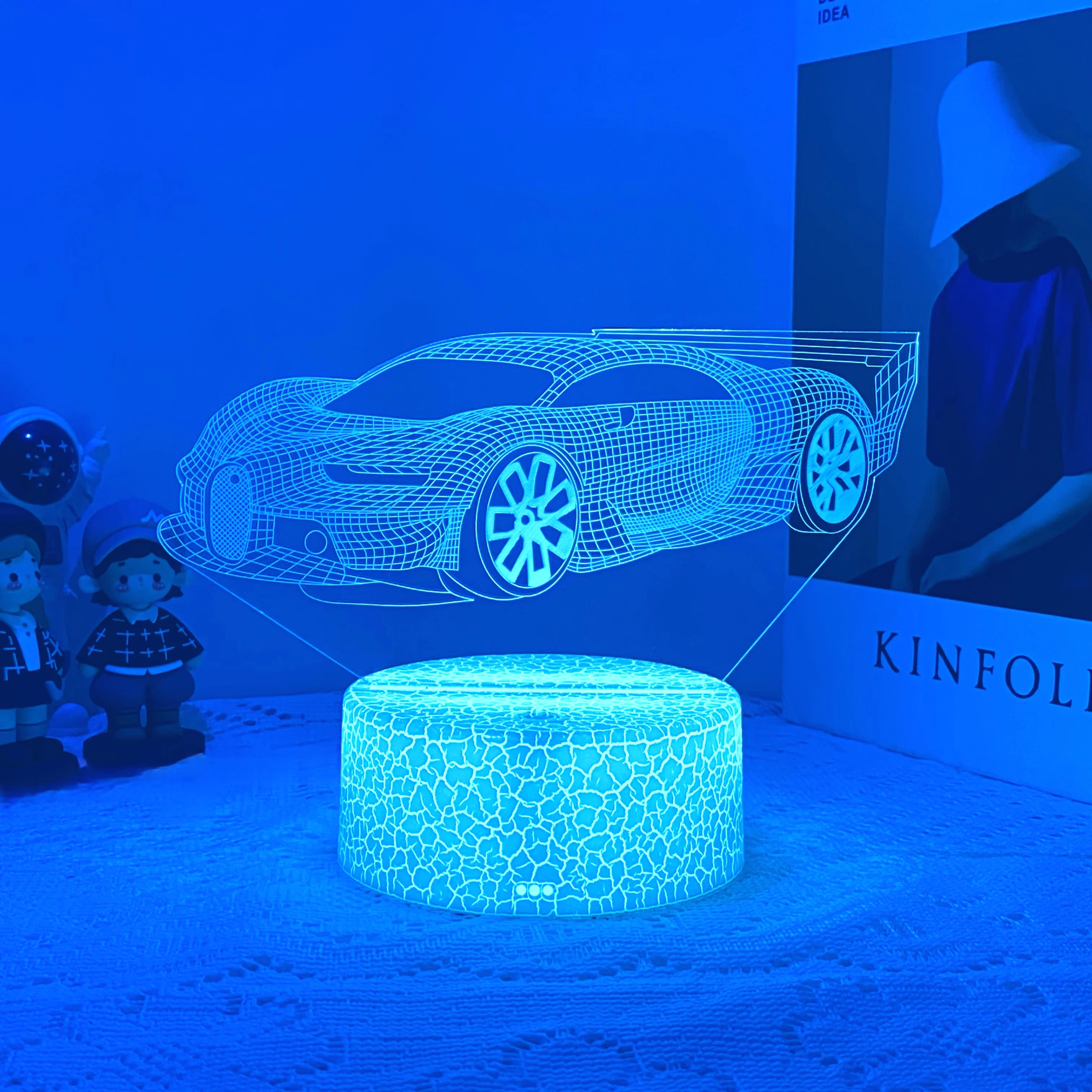 1pcs sports car pattern 3D nightlight, atmosphere decorative light, USB interface, holiday gift table light.