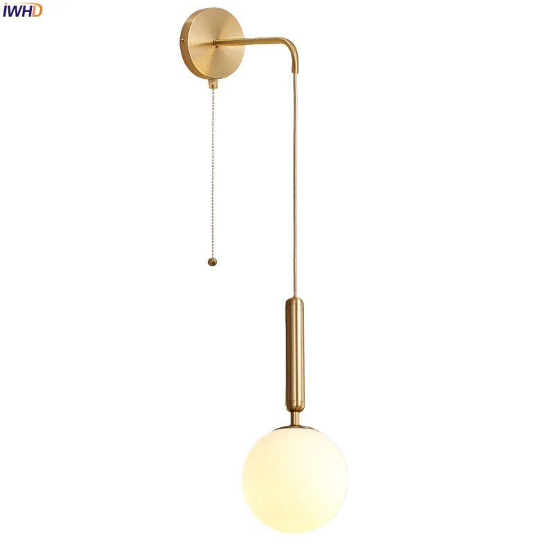 

IWHD Modern Nordic LED Wall Lamps Interior Lighting Pull Chain Switch Living Room Bathroom Mirror Stair Light Applique Murale