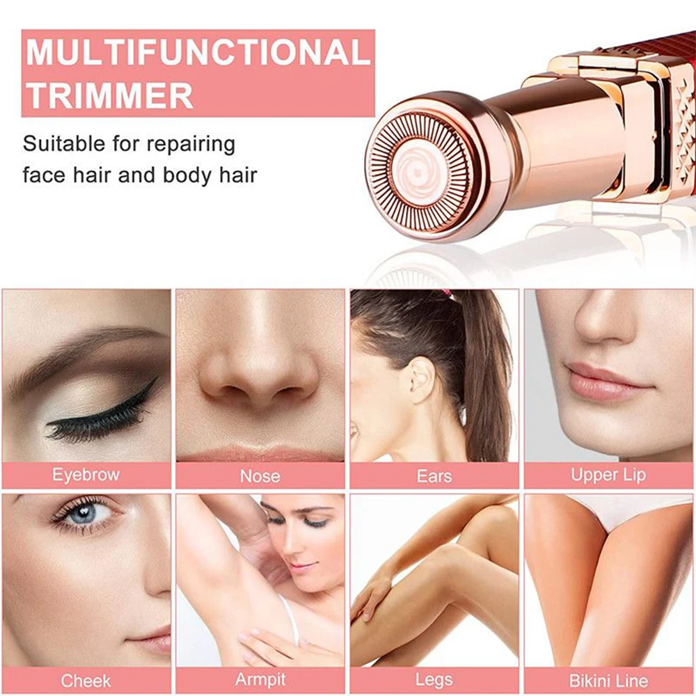 2 in 1 Face Epilator Mini Ladies\' Eyebrow Trimmer Electric Lipstick Shaver USB Charging Multifunctional Painless Makeup Tools