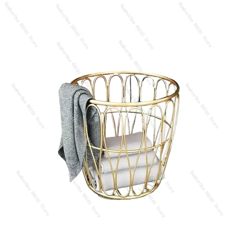 Metal Clothes Storage Wheel Basket Gold Color Dirty Handle Laundry Basket with Wheels Home Organizer for Clothes Creative Toys