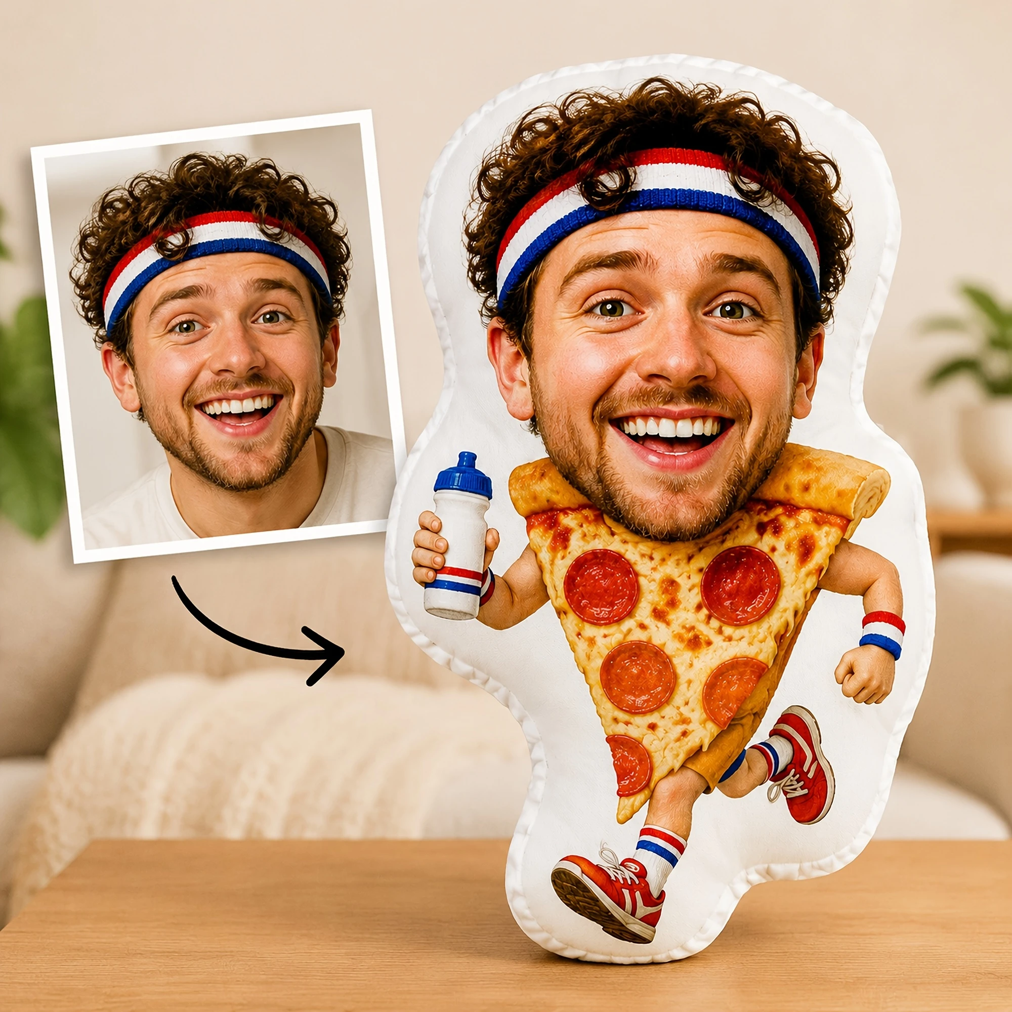 1pc Custom Double-Sided Printed Funny Novelty Shaped Throw Pillow, Pizza-Themed Athletic Character Design, Decorative Cushion fo