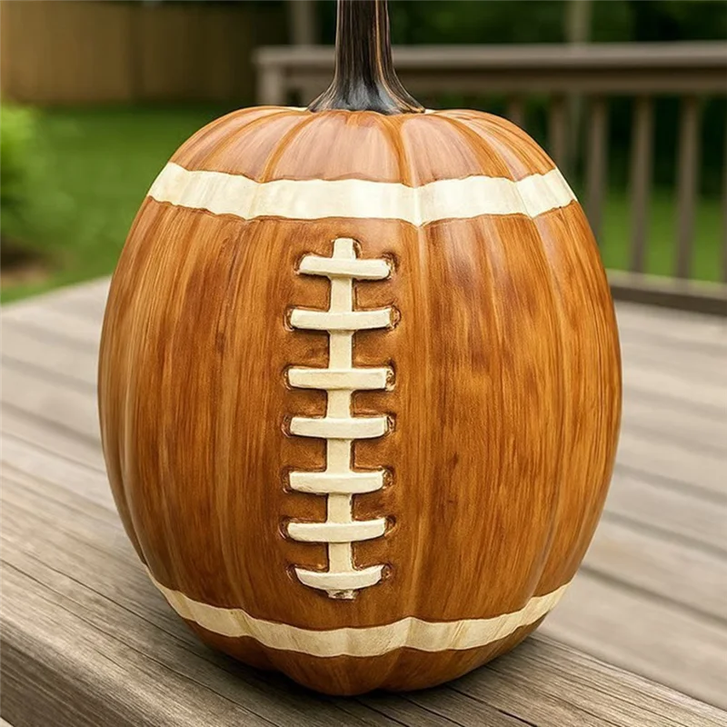 

1PC AB66-Football Pumpkin Decor, Resin Ornament, Halloween Fall Desktop Figurine For Indoor Outdoor Living Room Decoration