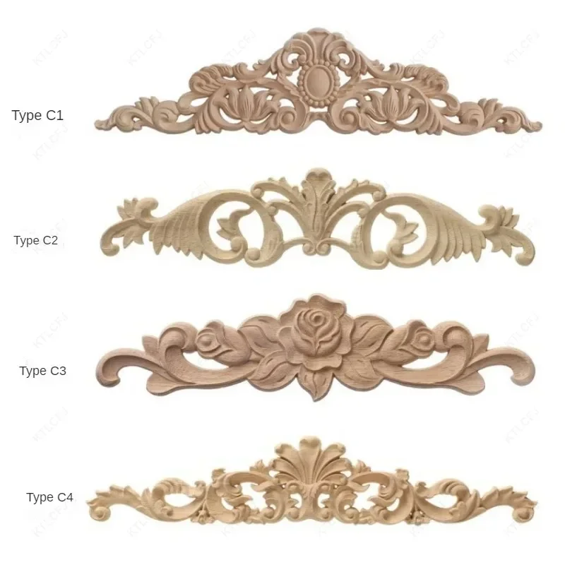 1PC New Decorative Wood Appliques Unpainted Oak Carved Flower Onlay Decal Corner  Home Furniture Door Decor Crafts